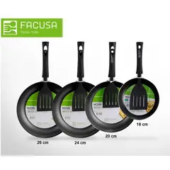 FACUSA - Set de Sartenes 26cm ,24 cm ,22 cm y 18 cm C/ Espatulas