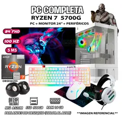 AMD - Computadora PC GAMER MI7 WHITE Ryzen 7 5700G RAM 16GB SSD 500GB MONITOR 24" FHD