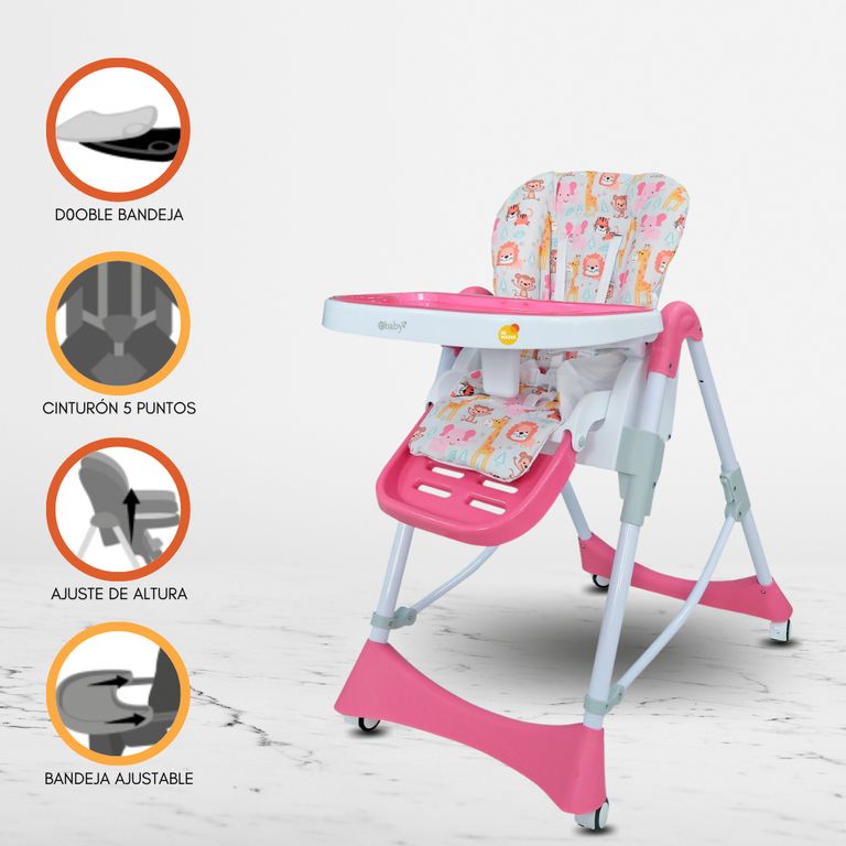Silla de Comer Graduable para Bebé »LORI» Pink