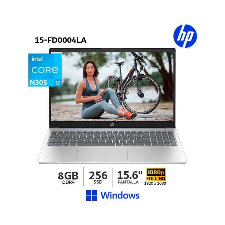Laptop 15-FD0004LA Intel Core™ i3 N305 RAM 8GB Disco 256GB SSD 15.6" FHD FreeDOS (802N6LA#ABM)