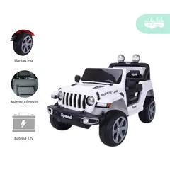 GENERICO - Carrito a Batería para niño Modelo Super Car Blanco