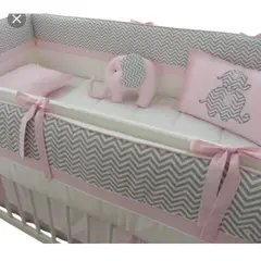 GENERICO - Set De Cuna - Diseño Zig Zag Rosado - Elefantito
