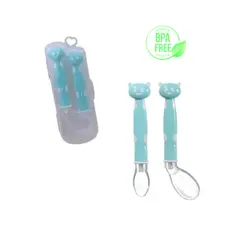 SANTOLEE - SET DE CUCHARA DE SILICONA OSITO - VERDE AGUA