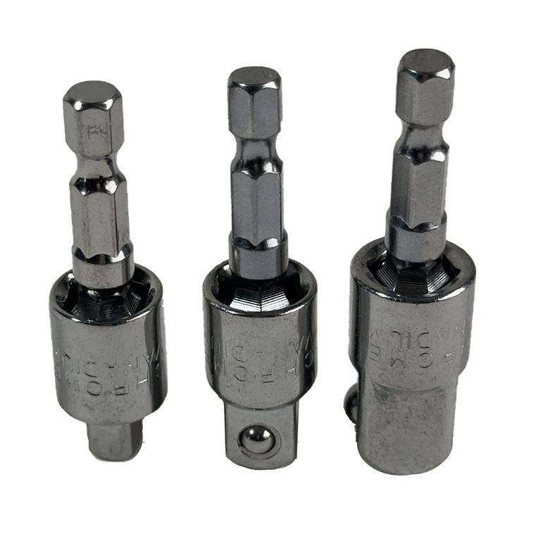 Set 4 piezas adaptador hexagonal 105° + extensor dados 1/4" 3/8" 1/2"