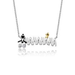 CRISLU - Collar Snoopy & Woodstock Ha Ha Ha acabado en platino puro
