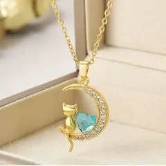 GENERICO - Collar Luna Gatito Regalo Mujer Exclusivo Tierno Fino Y Chic Dorado