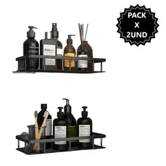GENERICO - Set x2 Repisas Negro Rectangular De Aluminio Para Baño