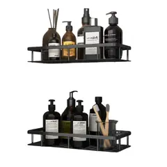 GENERICO - Kit 2 Repisas Negro Mate De Aluminio Para Baño