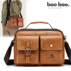 GENERICO - Morral Cuero PU para Hombre Bandolera Juvenil Impermeable Marrón