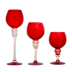 PANADECOR - Juego de Portavelas Rojos con Tallo Transparente