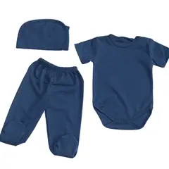 GENERICO - Ajuar set de 3 piezas Manga corta Azul