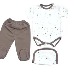 GENERICO - Ajuar Set 3 piezas manga corta Estampado Estrellas Marron