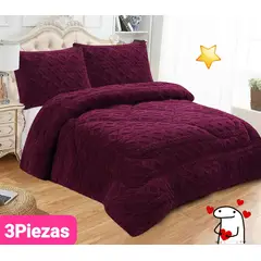 GENERICO - EDREDÓN TRENZADO PLAZA Y MEDIA + 1 FUNDAS DE ALMOHADA PURPURA