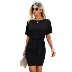 GENERICO - Vestido negro con cinturón