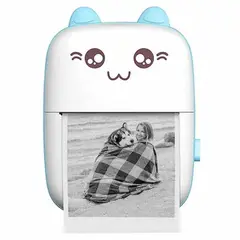 GENERICO - Mini Impresora Portatil Kawai Recargable con Bluetooth Celeste