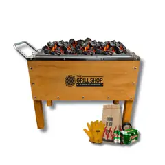 THE GRILL SHOP - Caja china mediana familiar + carbón + cerveza + guantes