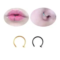 GENERICO - Set x 2 Piercings argollas 8mm negro y dorado para nariz o labio