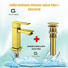 GREEN HOUSE - GRIFERIA 15CM DORADO PESADO AGUA FRIA + DESAGUE DORADO