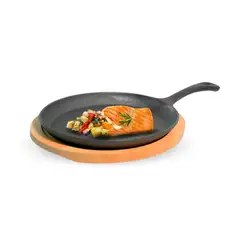 RECORD - Sartén Ovalada Hierro Fundido con base de madera -