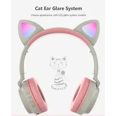 GENERICO - Audífonos Cat Orejas de Gato LED Bluetooth con Micrófono - Gris