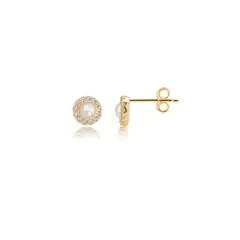 CRISLU - Aretes con perla pequeña y circulo pavé - C de