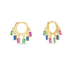 CRISLU - Aretes de Argollas con Prismas Baguette Multicolor - C de