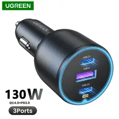 UGREEN - Cargador 130W Para Auto Carga Rápida 3 Puertos