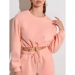 GENERICO - Polera Crop Mujer Manga Larga Casual y Deportiva - Con ajuste en la Cintura