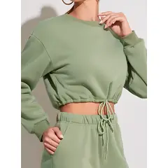 GENERICO - Polera Crop Mujer Manga Larga Casual y Deportiva - Con ajuste en la Cintura