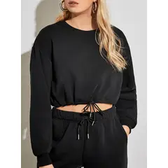 GENERICO - Polera Crop Mujer Manga Larga Casual y Deportiva - Con ajuste en la Cintura