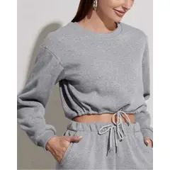 GENERICO - Polera Crop Mujer Manga Larga Casual y Deportiva - Con ajuste en la Cintura