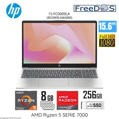 HP - Laptotp 15-FC0009LA AMD Ryzen 5 7520 8GB RAM LPDDR5 256GB SSD 15.6" FHD Free Dos (802M9LA#ABM)