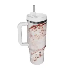 GENERICO - Termo-Taza Toma todo con Asa Color Marmoleado Rojo 1.2 lt Acero Inoxidable