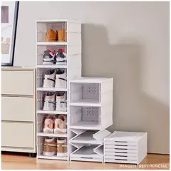 INSPIRA MARKET - Organizador Zapateras Plegable Multiusos 6 Niveles Acrílico Blanco