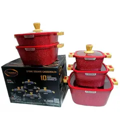 VALESKA - Set de Ollas Roca Volcanica Rojo10 pc