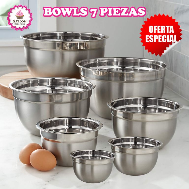 7 Bowls de Acero Inoxidable para Cocina Repostería de Alta C