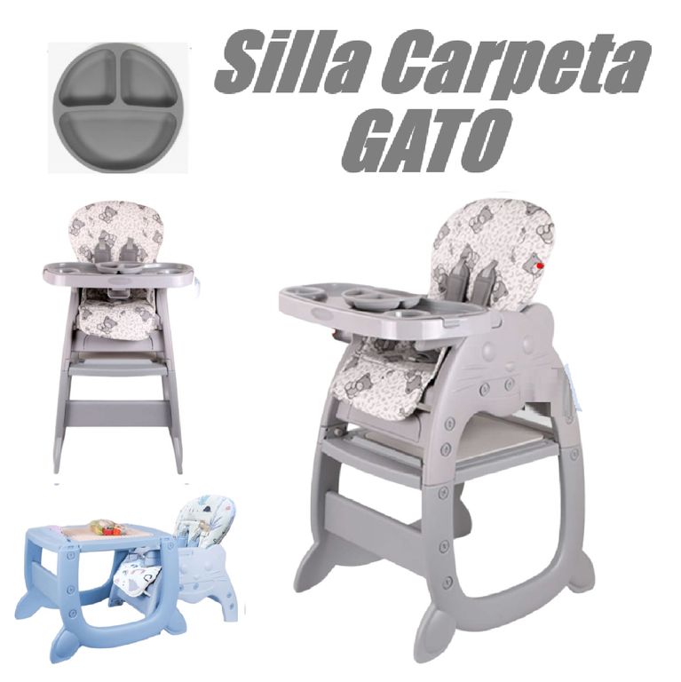Silla Carpeta 3 en 1 Gato Doble Bandeja - Plomo