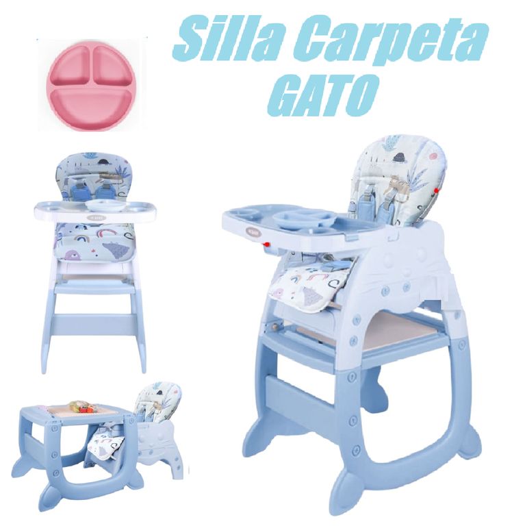 Silla Carpeta 3 en 1 Gato Doble Bandeja - Azul