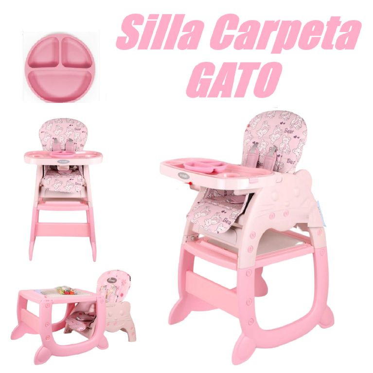Silla Carpeta 3 en 1 Gato Doble Bandeja - Rosado