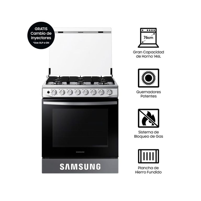 Cocina a Gas , 6 hornillas Black Smog NX52T5311PS