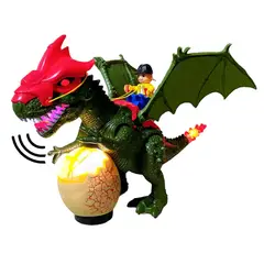 GENERICO - Dinosaurio verde con niño huevo luces y sonido realista
