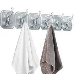 ELMEJORPRECIO - Perchero Adhesivo De 6 Ganchos Doble Plateado