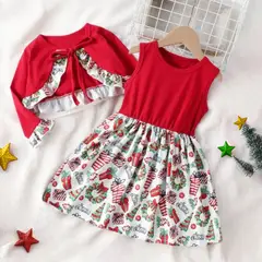 GENERICO - VESTIDO DE NIÑA DISEÑO DE NAVIDAD VESTIDO + CHALECO