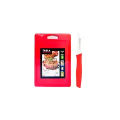 DUSSEL - Pack tabla cortar 25x35x1 cm con cuchillo pelador 8 cm rojo
