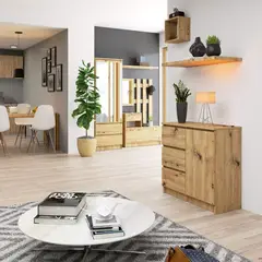 TU MESITA - Cómoda Recibidor Jimy color Roble 3 cajones 1 puerta