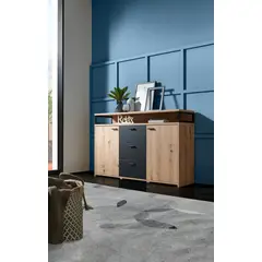 TU MESITA - Aparador Multiusos Omega color DunaNegro 2 puertas 3 cajones