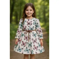 GENERICO - Vestido Multicolor Mariposas manga larga con correa