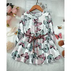 GENERICO - Vestido Multicolor Mariposas manga larga con correa