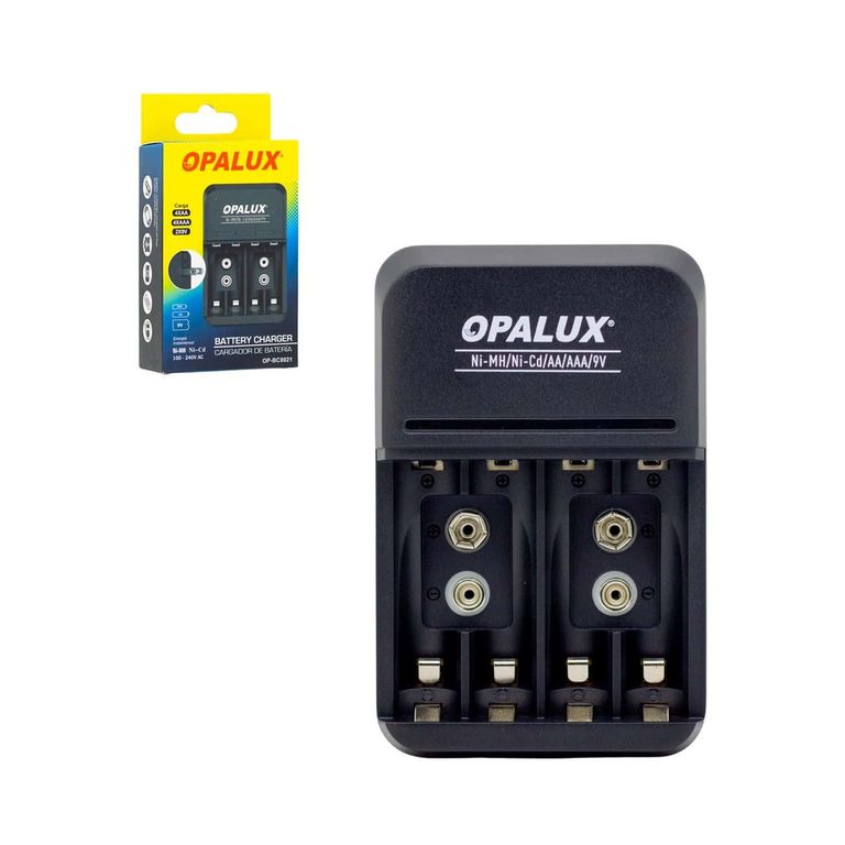 Kit Cargador de pilas 9V/AA/AAA con 4 pilas AA NiMH recargables