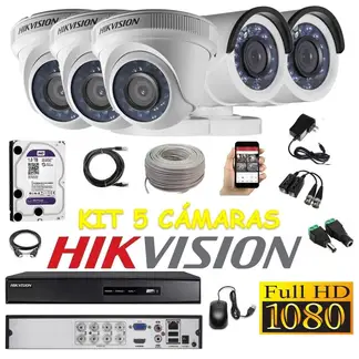 HIKVISION - Kit 5 Cámaras Seguridad FULLHD 1tb + cable